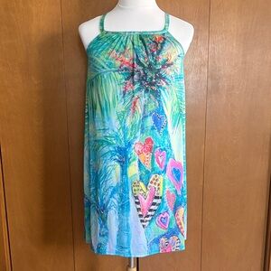 Tropical Blue-Green Heart Print Sundress